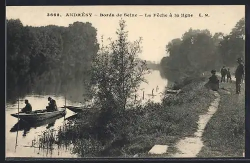 AK Andrésy, Bords de Seine, La Peche à la ligne