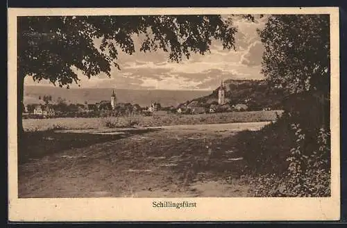 AK Schillingsfürst, Blick auf den Ort mit Kirchtürmen