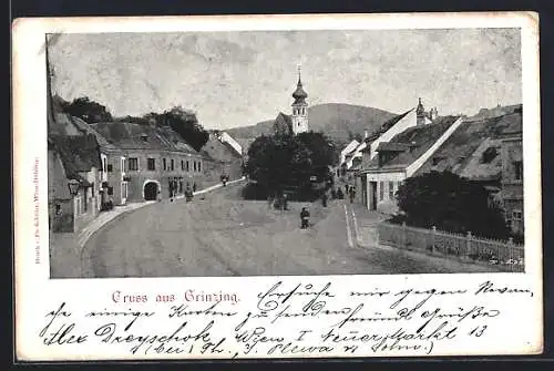 AK Grinzing, Ortspartie mit Blick zur Kirche