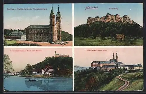 AK Banz / Staffelstein, Cistercienserkloster, Wallfahrtskirche Vierzehnheiligen und Staffelberg