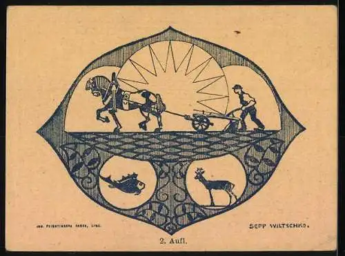 Notgeld Hagenberg 1920, 10 Heller, Gebäudeansichten und Pflugmotiv mit Tieren, 2. Auflage