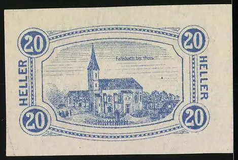 Notgeld Gunskirchen 1920, 20 Heller, Kirche und dekorativer Text