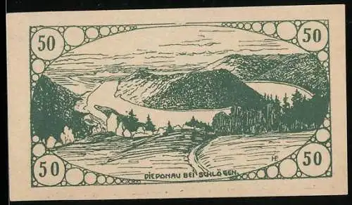 Notgeld Haibach 1920, 50 Heller, Landschaftsansicht der Donau bei Schlögen