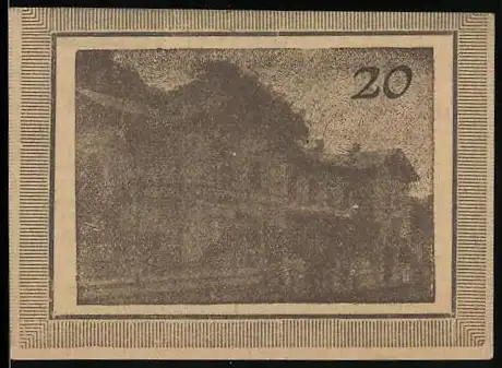 Notgeld Haid bei Mauthausen 1920, 20 Heller, Gebäudeansicht, Textfeld mit Ausgabeanweisungen