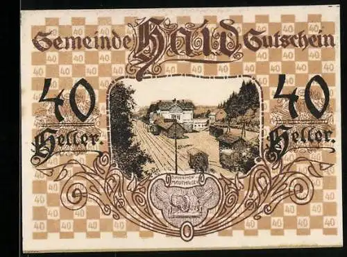 Notgeld Haid, 40 Heller, Bahnhof Mauthausen-Motiv