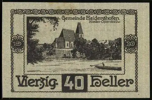 Notgeld Haidershofen 1920, 40 Heller, Kirche und Flusslandschaft