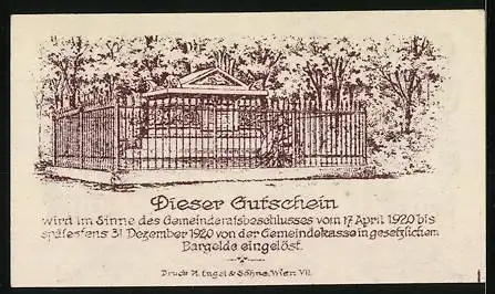 Notgeld Hadersdorf-Weidlingau 1920, 10 Heller, Gebäude und Pavillon im Park