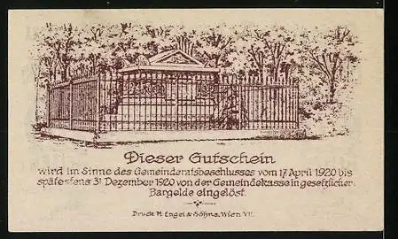 Notgeld Hadersdorf-Weidlingau 1920, 10 Heller, Gebäude und Zaumotiv