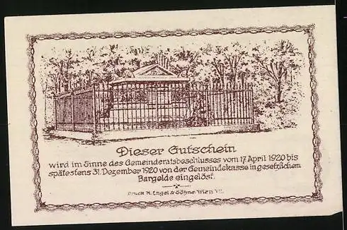 Notgeld Hadersdorf-Weidlingau 1920, 50 Heller, Gebäude und Denkmalansicht