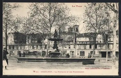 AK Graulhet, La Fontaine et les Promenades