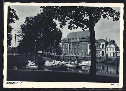 AK Oldenburg / O., Partie am Stau, Segelboote