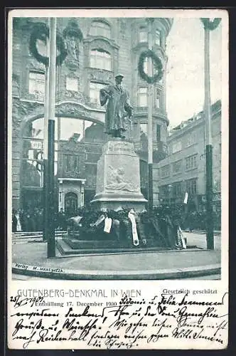 AK Wien, Gutenberg-Denkmal, Enthüllung 17. December 1900