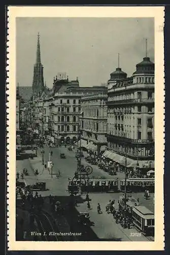 AK Wien, Strassenbahnen an der Kreuzung in der Kärntnerstrasse