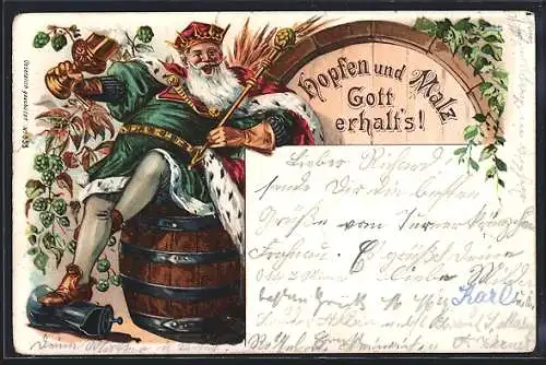 Lithographie Hopfen und Malz - Gott erhalt`s!, Brauerkönig