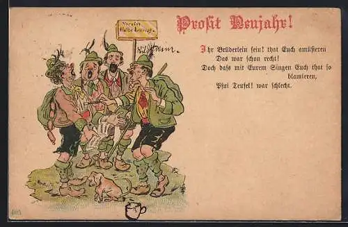 Lithographie Verein halbe Lunge, singende Jäger, früher Druck