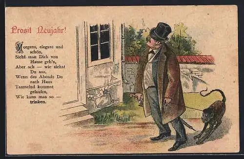 Lithographie Mann führt Affen an der Leine, früher Druck