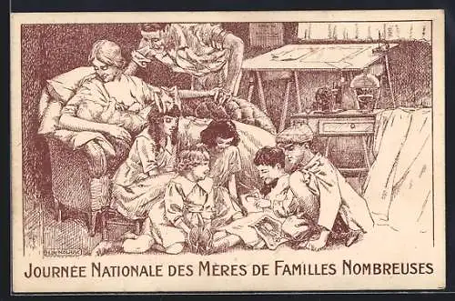 Künstler-AK Journée Nationale des Meres de Familles Nombreuses