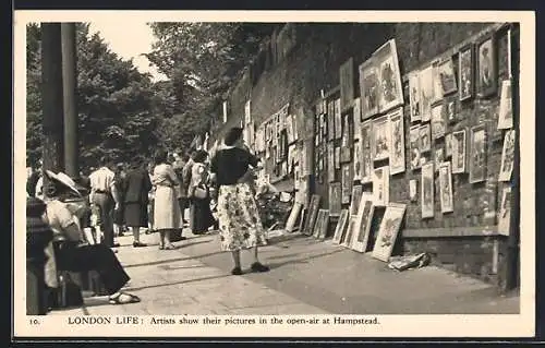 AK London Life, Artists show their pictures in the open-air at Hampstead, Freiluft-Gallerie in Hampstead