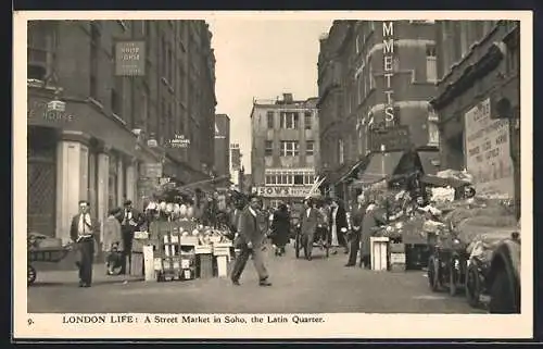 AK London, Life on a Street Market in Soho, the Latin Quarter