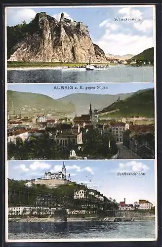 AK Aussig / Usti, Panoramaansicht gegen Süden, Schreckenstein, Ferdinandshöhe