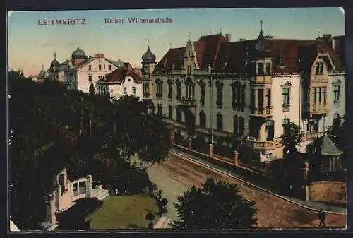 AK Leitmeritz, Kaiser Wilhelmstrasse aus der Vogelschau