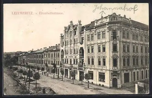 AK Leitmeritz, Elisabethstrasse mit Hotel Johannahof