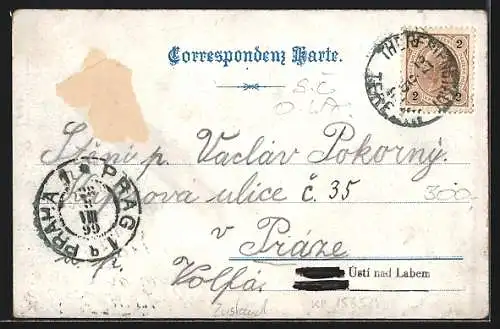 Lithographie Theresienstadt / Terezin, Kleine Infanterie-Kaserne, Deutsche Schule, Artillerie-Kaserne