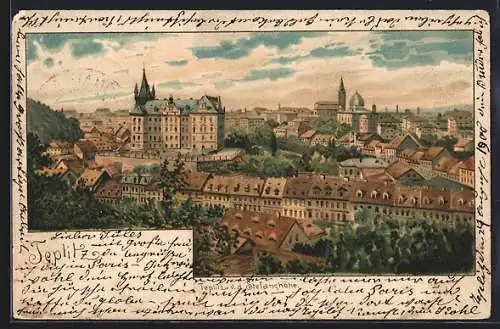 Lithographie Teplitz Schönau / Teplice, Blick von der Stefanshöhe