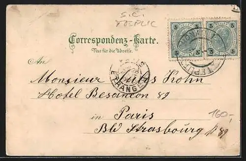 Lithographie Teplitz Schönau / Teplice, Blick von der Stefanshöhe