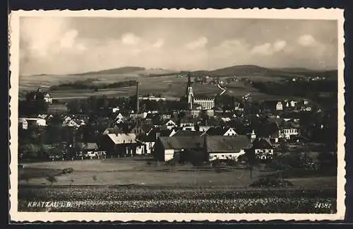 AK Kratzau i. B., Ortsansicht mit Kirche