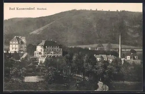 AK Bad Kunnersdorf, Ortsansicht mit Industrieschornstein