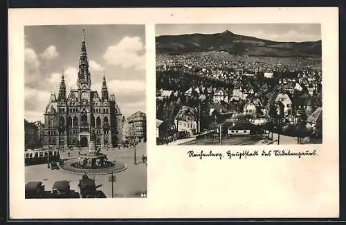 AK Reichenberg /Sudetengau, Rathaus und Gesamtansicht