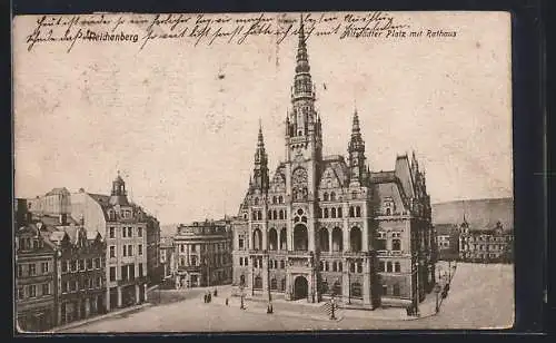 AK Reichenberg, Altstädter Platz mit Rathaus