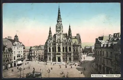 AK Reichenberg, Altstädter Platz mit Rathaus