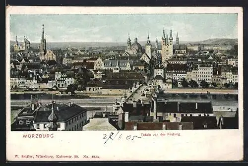 AK Würzburg, Panorama von der Festung aus gesehen