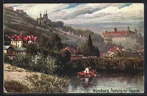 AK Würzburg, Festung mit Käppele, Ruderboot