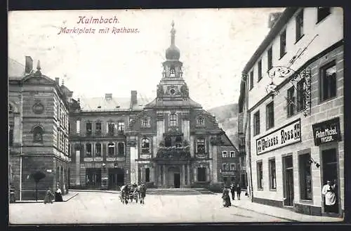 AK Kulmbach, Marktplatz mit Gasthaus zum Weissen Ross und Rathaus