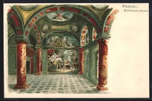 Lithographie Passau, Rathaussaal, Innenansicht