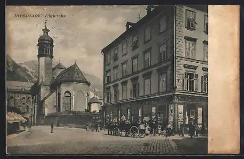 AK Innsbruck, Kunsthandlung Fr. Unterberger und die Hofkirche