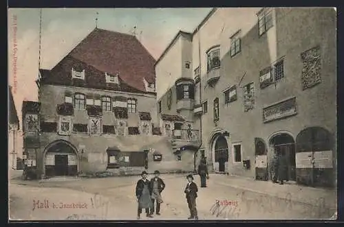 AK Hall /Tirol, Rathaus mit Einwohnern der Stadt