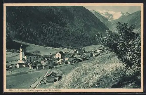 AK Neustift i. Stubai, Ortsansicht gegen die Gletscher