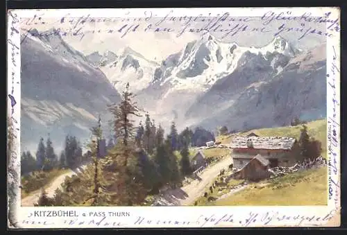 Künstler-Lithographie Edward Harrison Compton: Kitzbühel, Motiv mit Pass Thurn