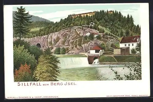 Lithographie Innsbruck, Ortspartie am Sillfall