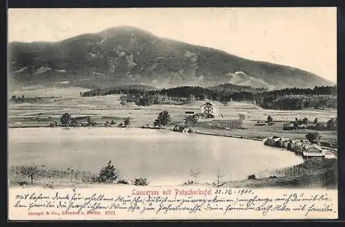 AK Lansersee, Häuser am Ufer und Patscherkofel