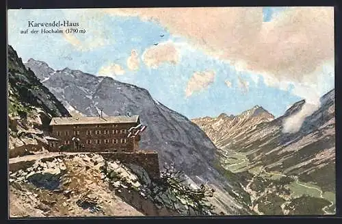 Künstler-AK Otto Strützel: Karwendel-Haus, Berghütte auf der Hochalm