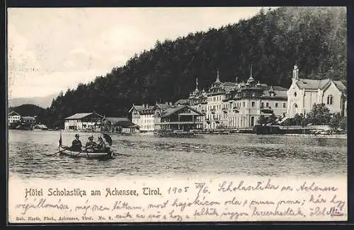 AK Achensee, Hotel Scholastika mit Seepartie