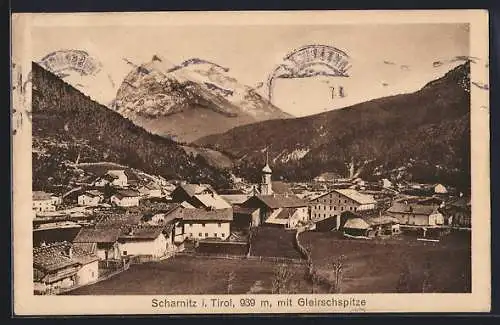 AK Scharnitz /Tirol, Totalansicht mit Gleirschspitze