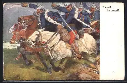 Künstler-AK Rotes Kreuz Nr. 196: Honved im Angriff