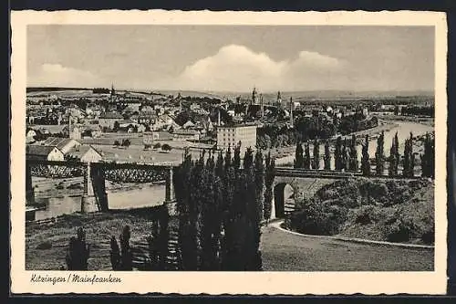 AK Kitzingen, Blick zum Ort mit Brücke