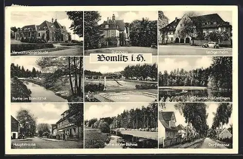 AK Bomlitz i. H., Gutshaus, Ledigenheim, Mühlenteich, Dorfstrasse